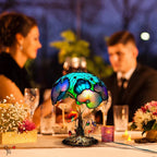 Lampe à poser en vitrail de verre coloré, huit motifs au choix