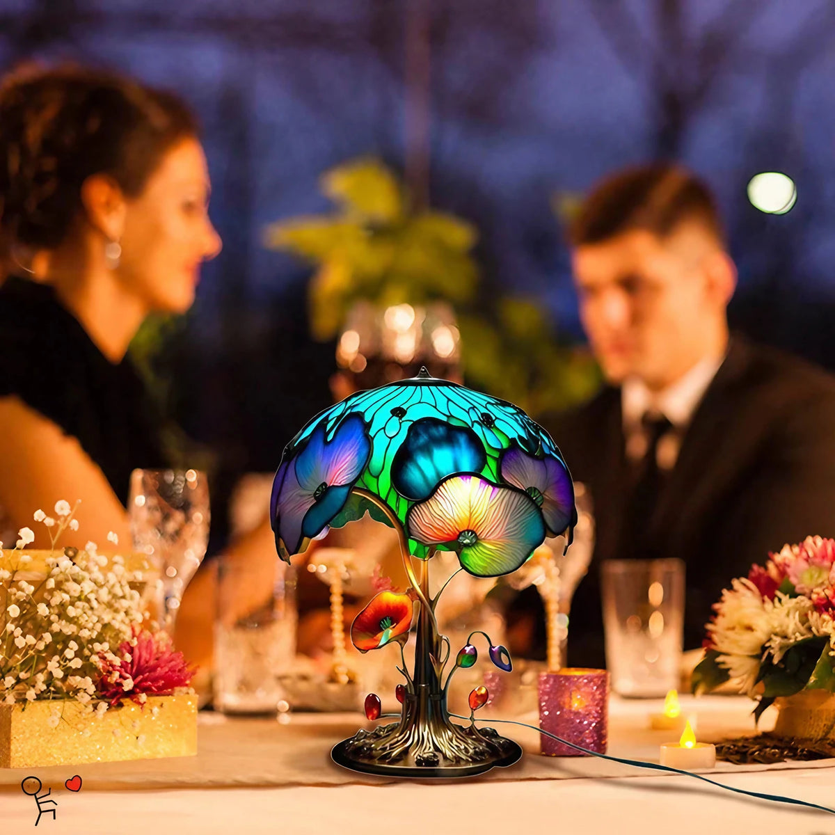 Lampe à poser en vitrail de verre coloré, huit motifs au choix