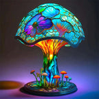 Lampe à poser en vitrail de verre coloré, huit motifs au choix