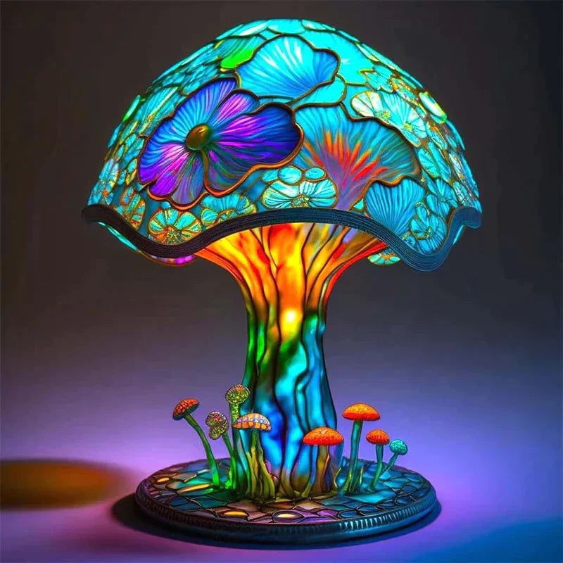 Lampe à poser en vitrail de verre coloré, huit motifs au choix