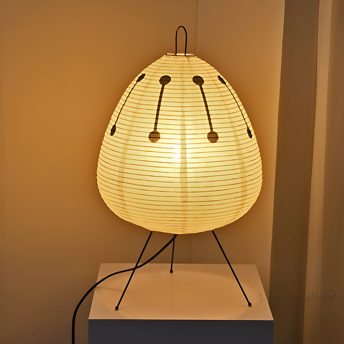 Lampe à poser en papier de riz imprimé, esprit japonais, 47 x 28 cm