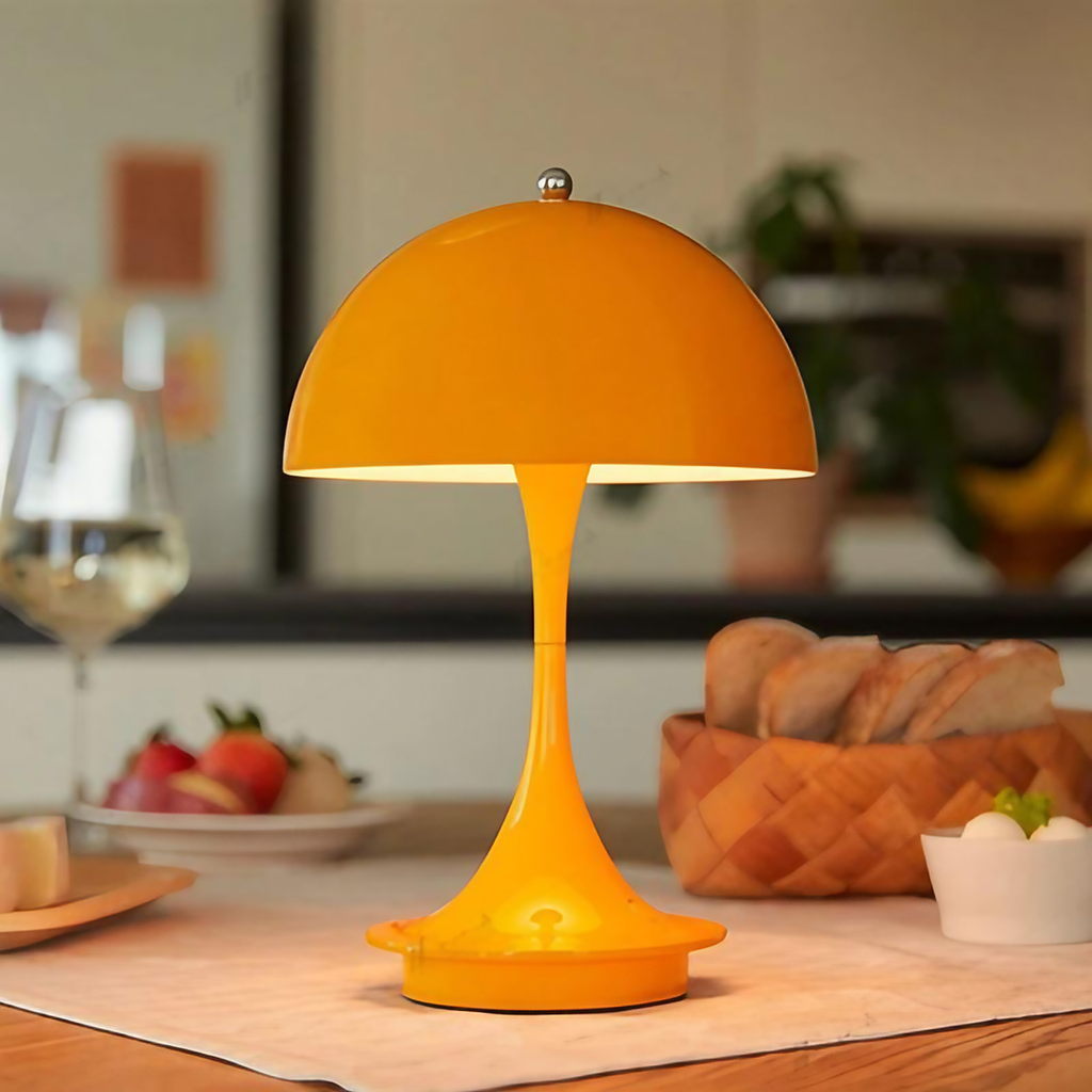 Lampe de table LED rechargeable en métal et verre, intensité réglable, orange
