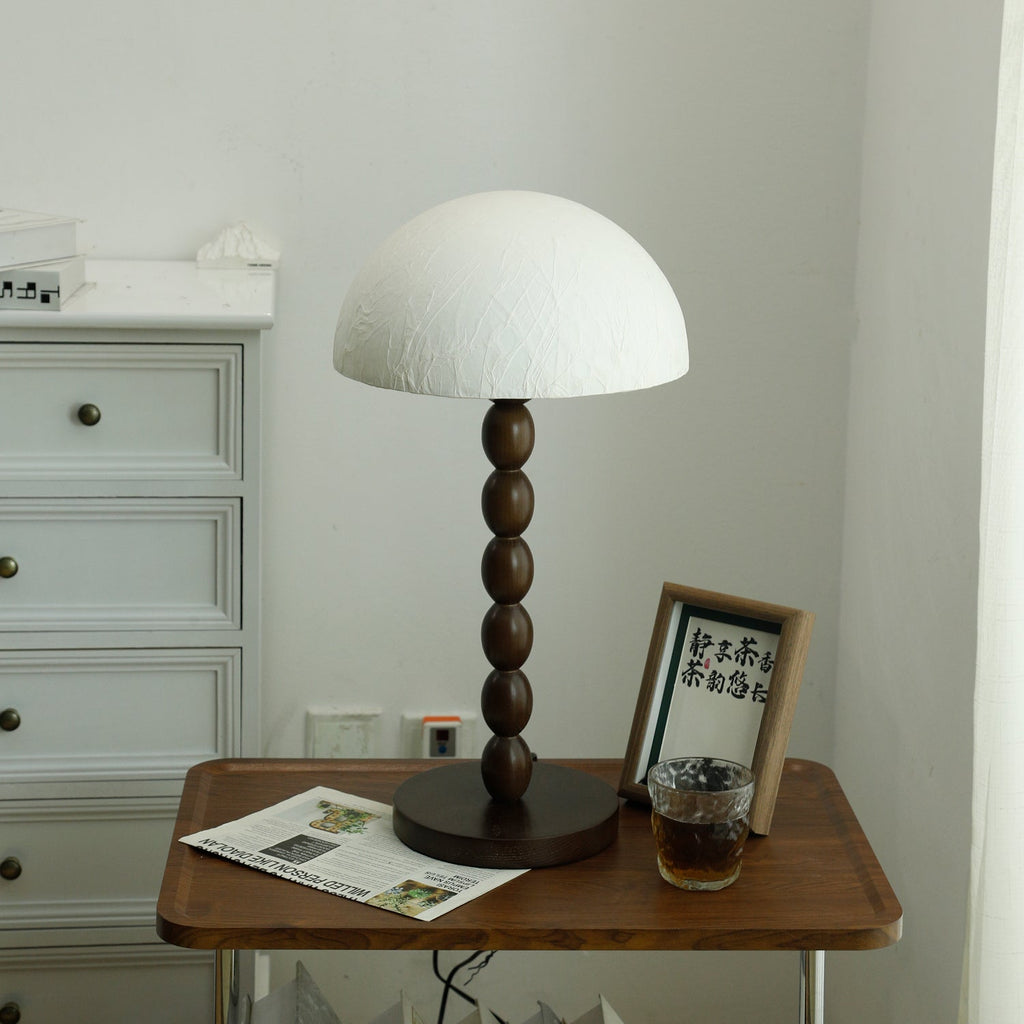 Lampe à poser abat-jour en papier de riz, pied bois et métal
