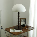 Lampe à poser abat-jour en papier de riz, pied bois et métal