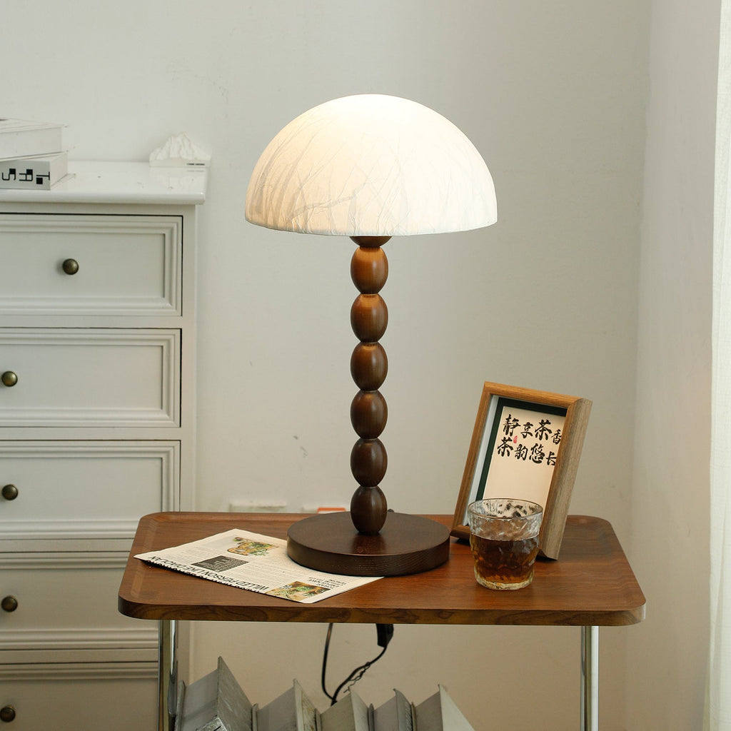 Lampe à poser abat-jour en papier de riz, pied bois et métal