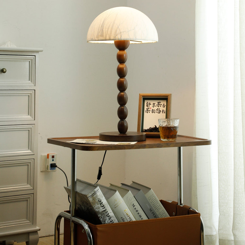Lampe à poser abat-jour en papier de riz, pied bois et métal