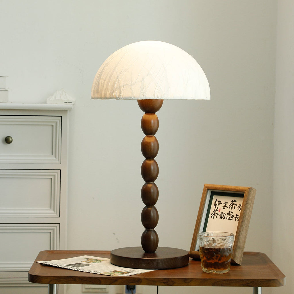 Lampe à poser abat-jour en papier de riz, pied bois et métal
