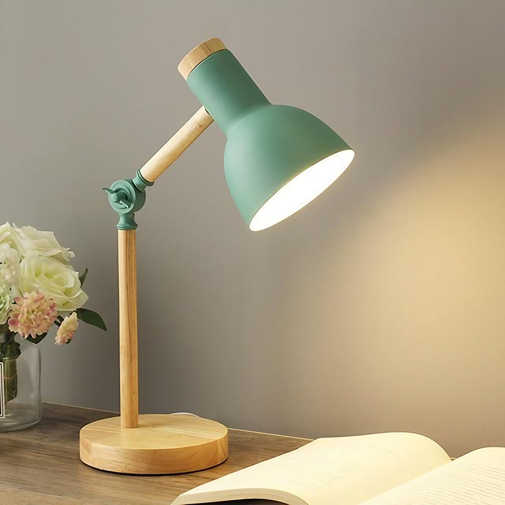 Lampe de table scandinave en bois, abat-jour en métal, 45 cm, vert