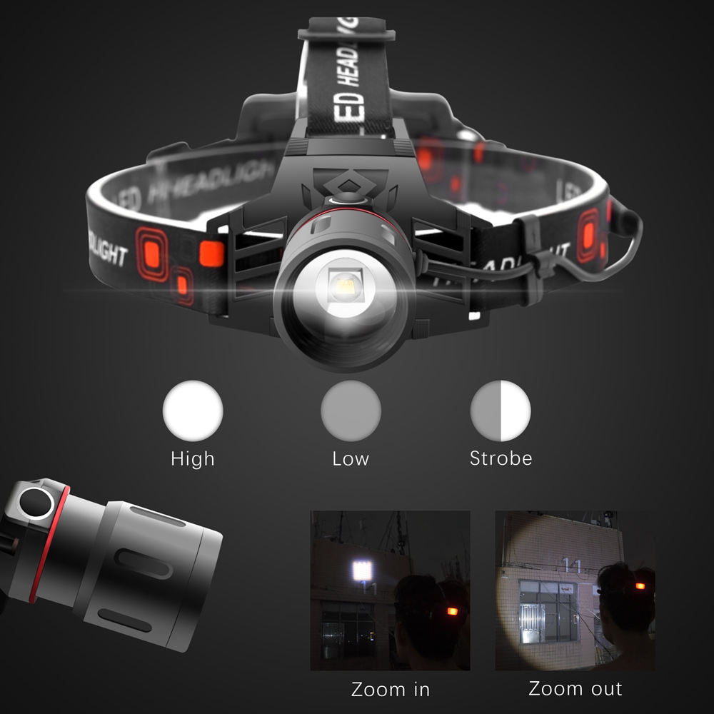 Lampe frontale LED rechargeable, lumière blanche, rouge et verte