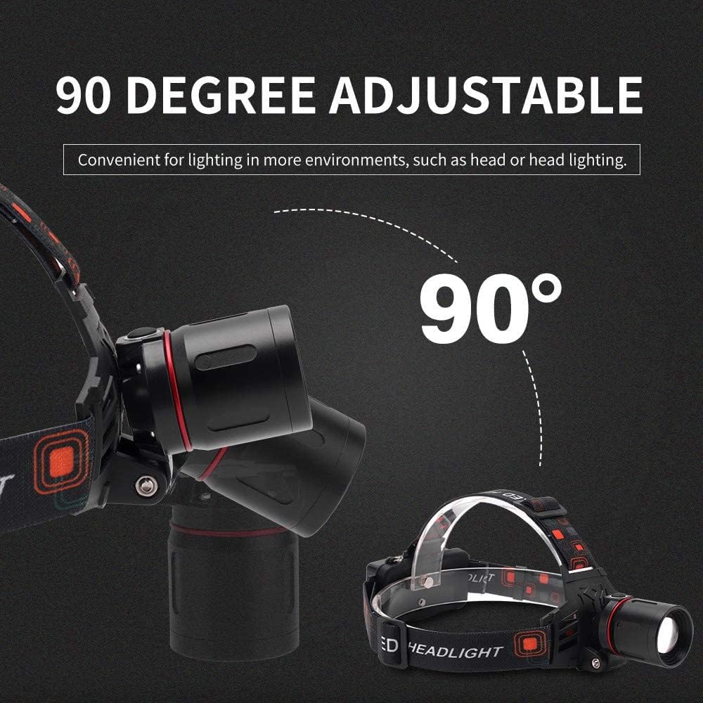 Lampe frontale LED rechargeable, lumière blanche, rouge et verte