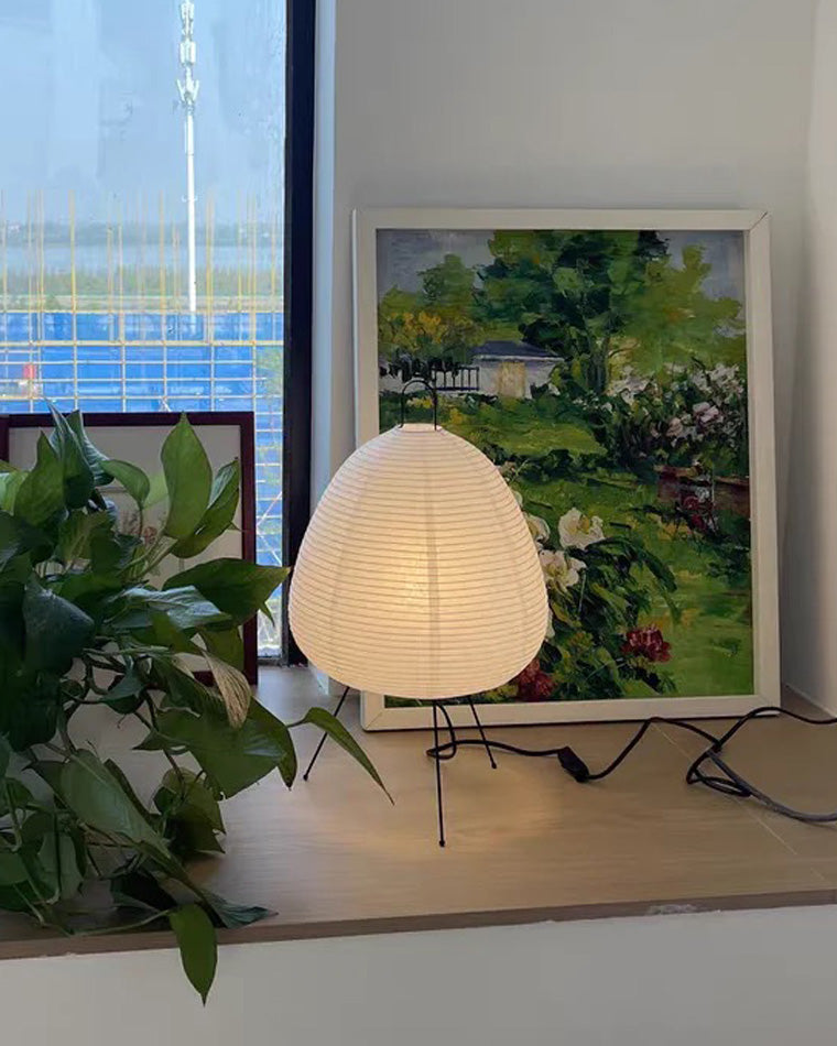 Lampe lanterne en papier de riz sur trépied en métal, 43 cm