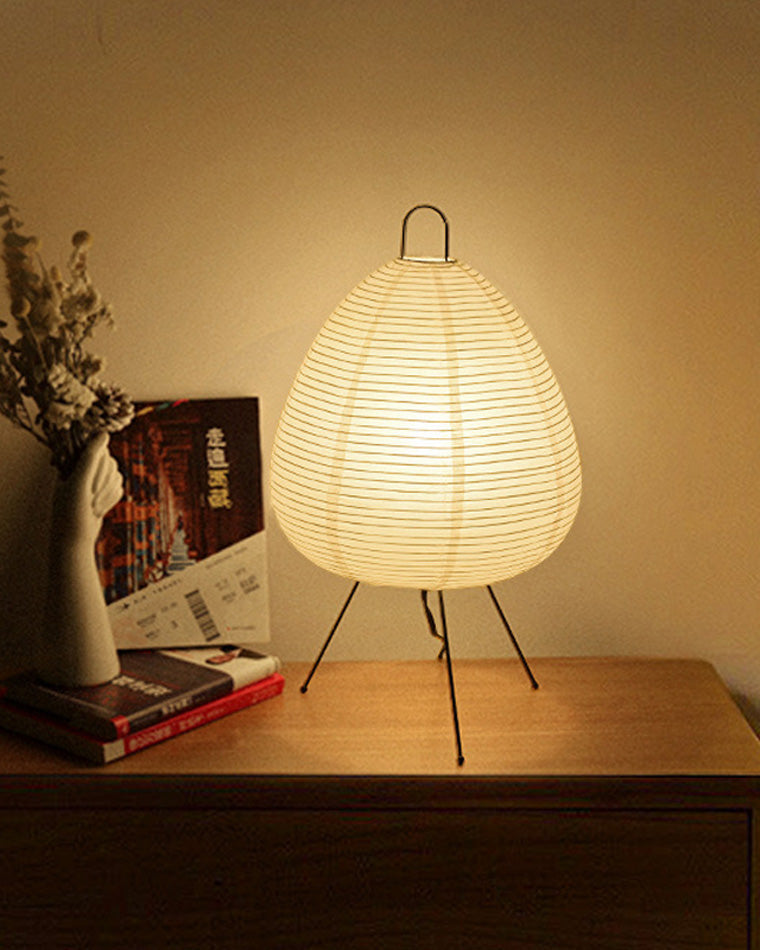 Lampe lanterne en papier de riz sur trépied en métal, 43 cm