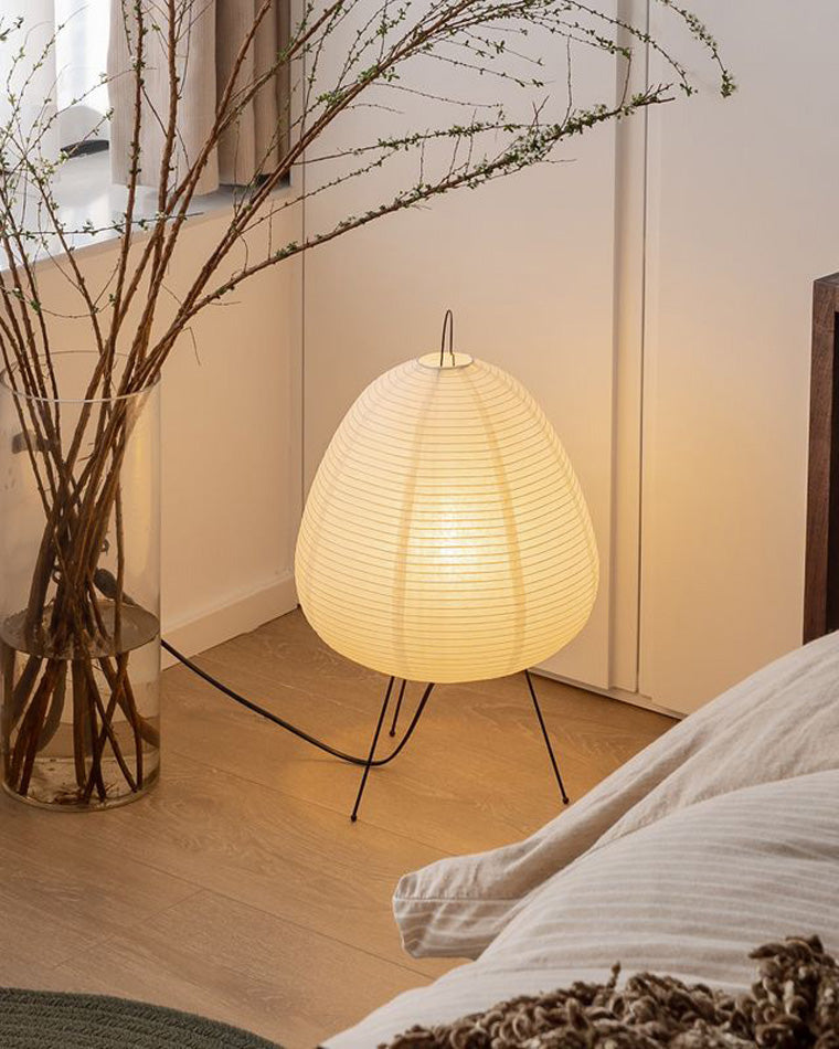 Lampe lanterne en papier de riz sur trépied en métal, 43 cm