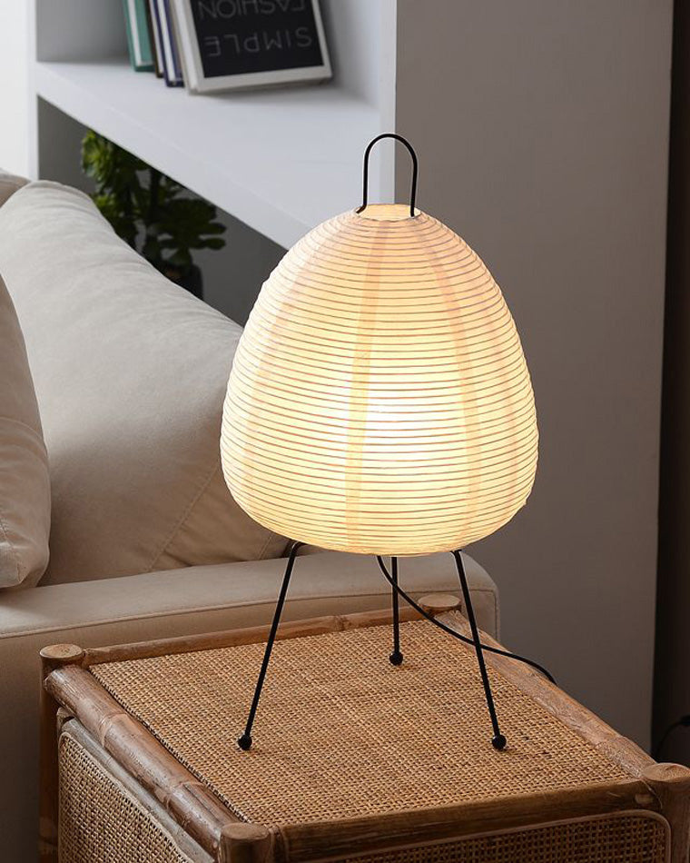Lampe lanterne en papier de riz sur trépied en métal, 43 cm