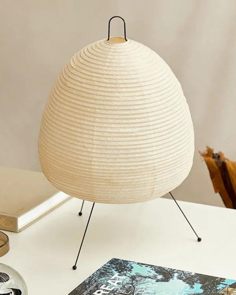 Lampe lanterne en papier de riz sur trépied en métal, 43 cm