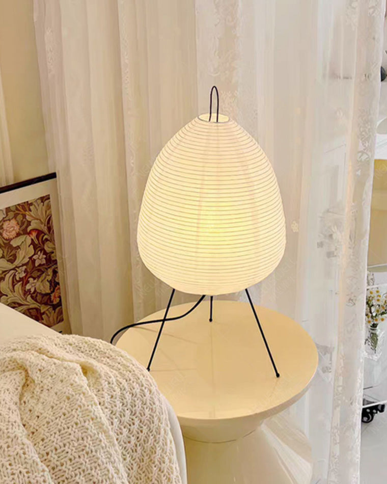 Lampe lanterne en papier de riz sur trépied en métal, 43 cm