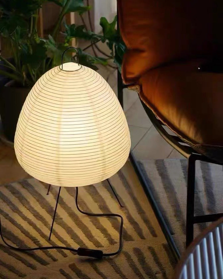 Lampe lanterne en papier de riz sur trépied en métal, 43 cm