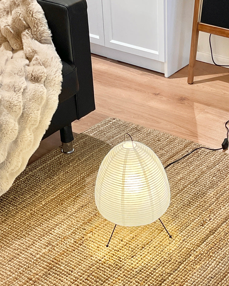 Lampe lanterne en papier de riz sur trépied en métal, 43 cm