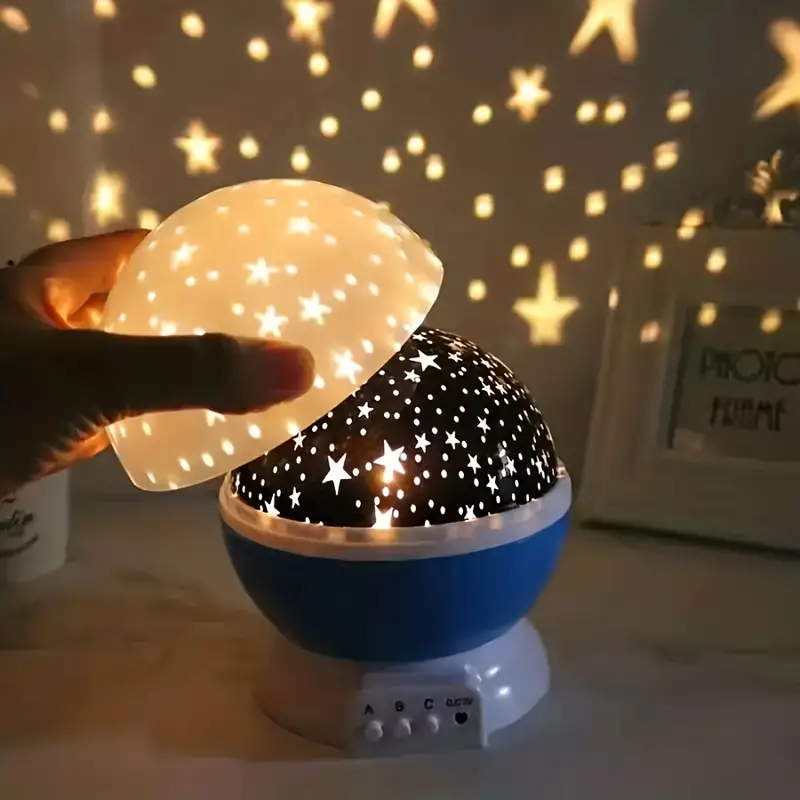 Veilleuse projecteur d'étoiles LED rotative, bleu ou rose
