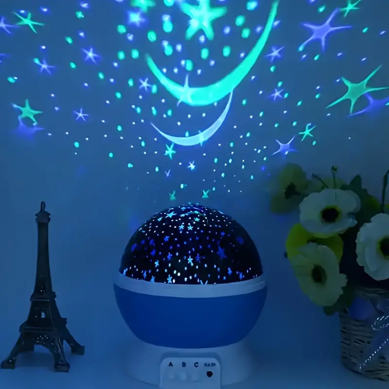 Veilleuse projecteur d'étoiles LED rotative, bleu ou rose