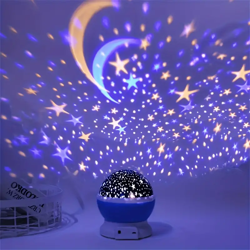 Veilleuse projecteur d'étoiles LED rotative, bleu ou rose