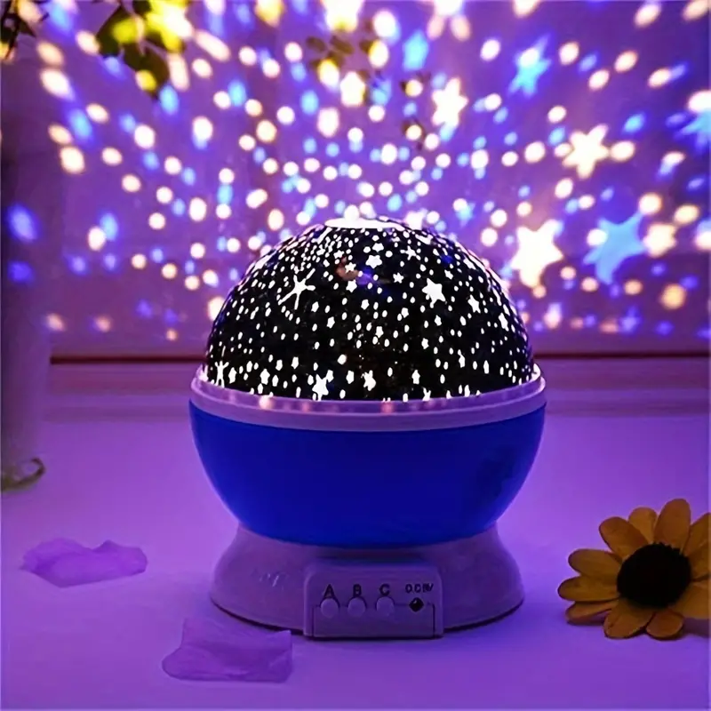 Veilleuse projecteur d'étoiles LED rotative, bleu ou rose