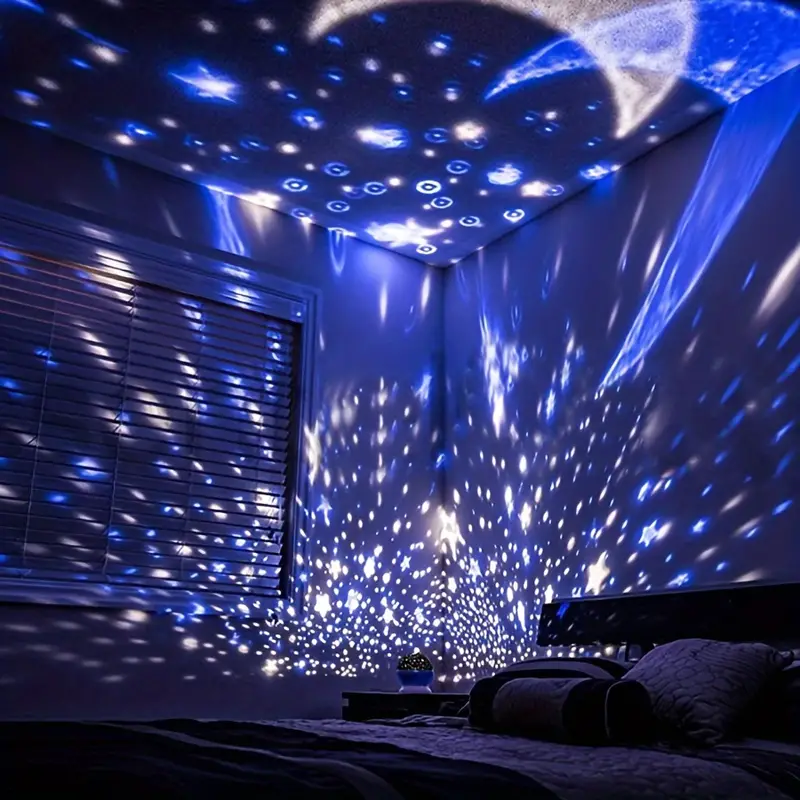 Veilleuse projecteur d'étoiles LED rotative, bleu ou rose
