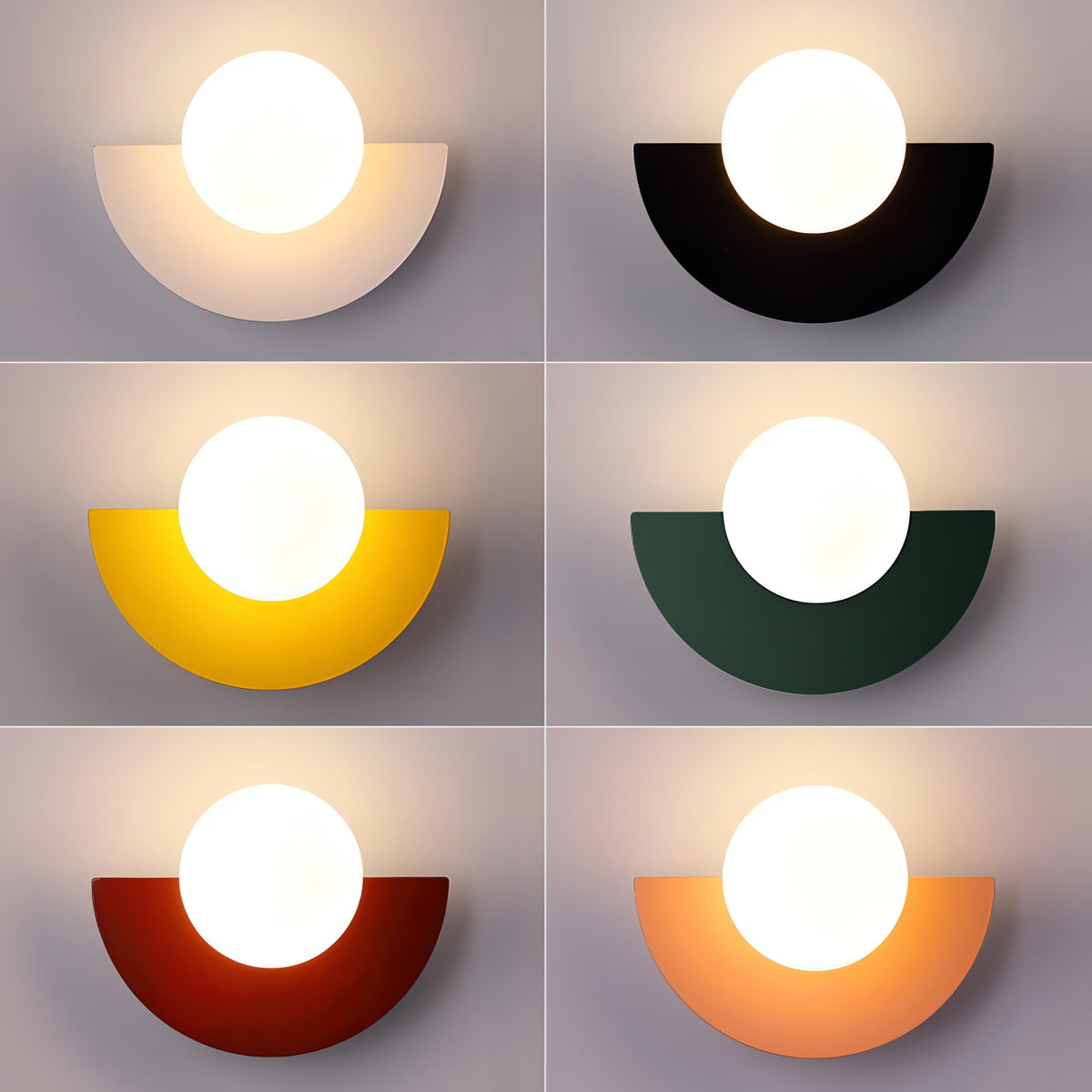 Applique murale demi-cercle en métal ou verre, six coloris