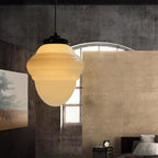Suspension en verre blanc laiteux, forme géométrique, cinq modèles