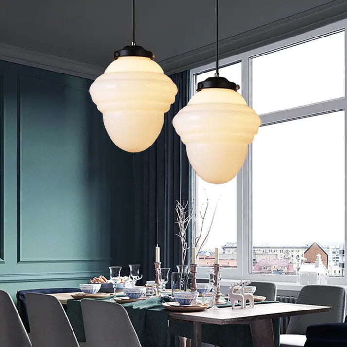 Suspension en verre blanc laiteux, forme géométrique, cinq modèles