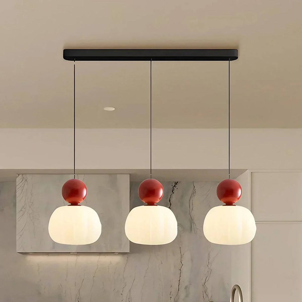 Suspension Art déco, une ou trois têtes, douille G9, rouge