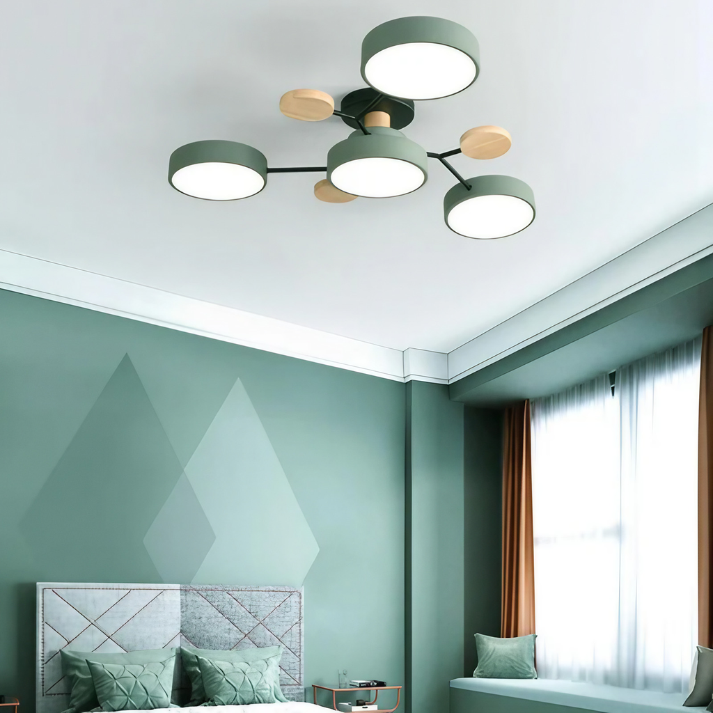 Plafonnier LED rond à 4, 5 ou 6 modules lumineux, quatre coloris, vert