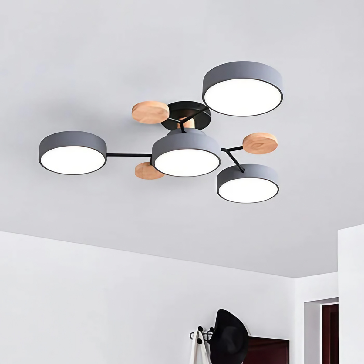 Plafonnier LED rond à 4, 5 ou 6 modules lumineux, quatre coloris, gris