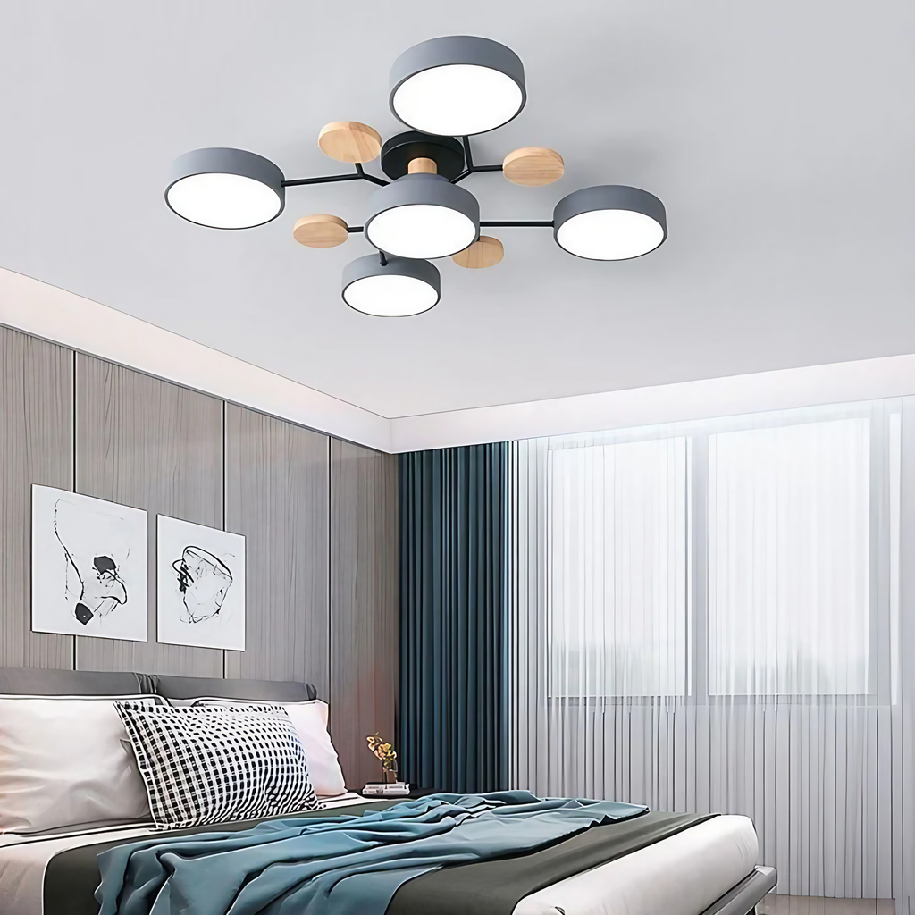 Plafonnier LED rond à 4, 5 ou 6 modules lumineux, quatre coloris, gris
