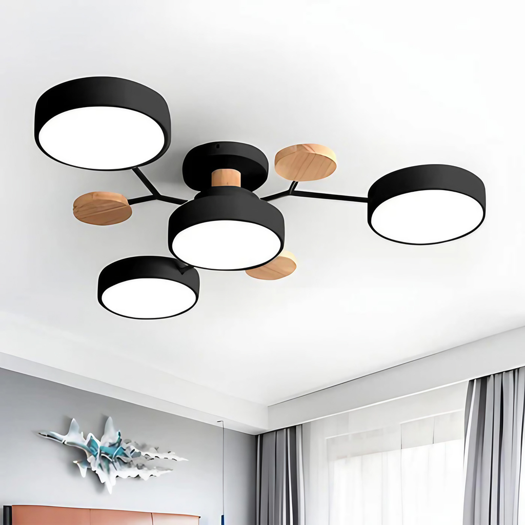 Plafonnier LED rond à 4, 5 ou 6 modules lumineux, quatre coloris, noir