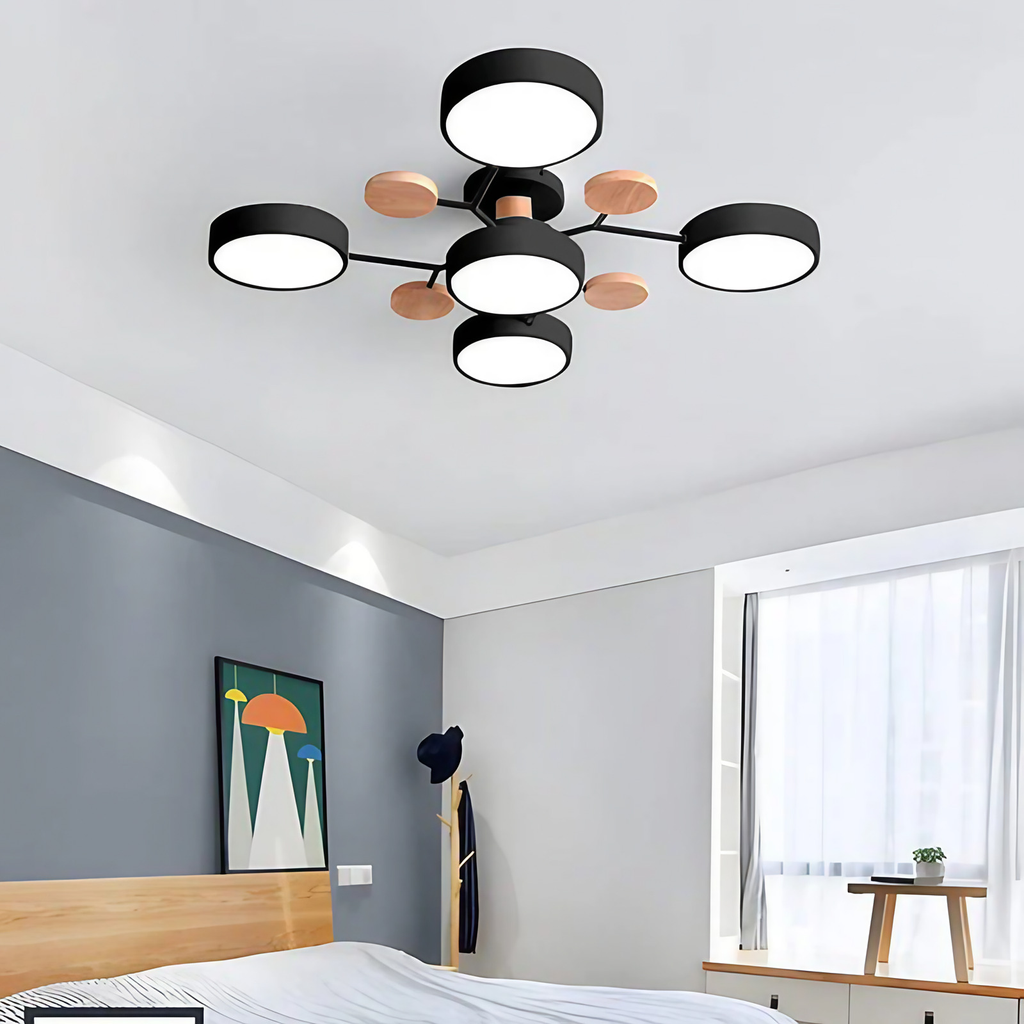 Plafonnier LED rond à 4, 5 ou 6 modules lumineux, quatre coloris, noir