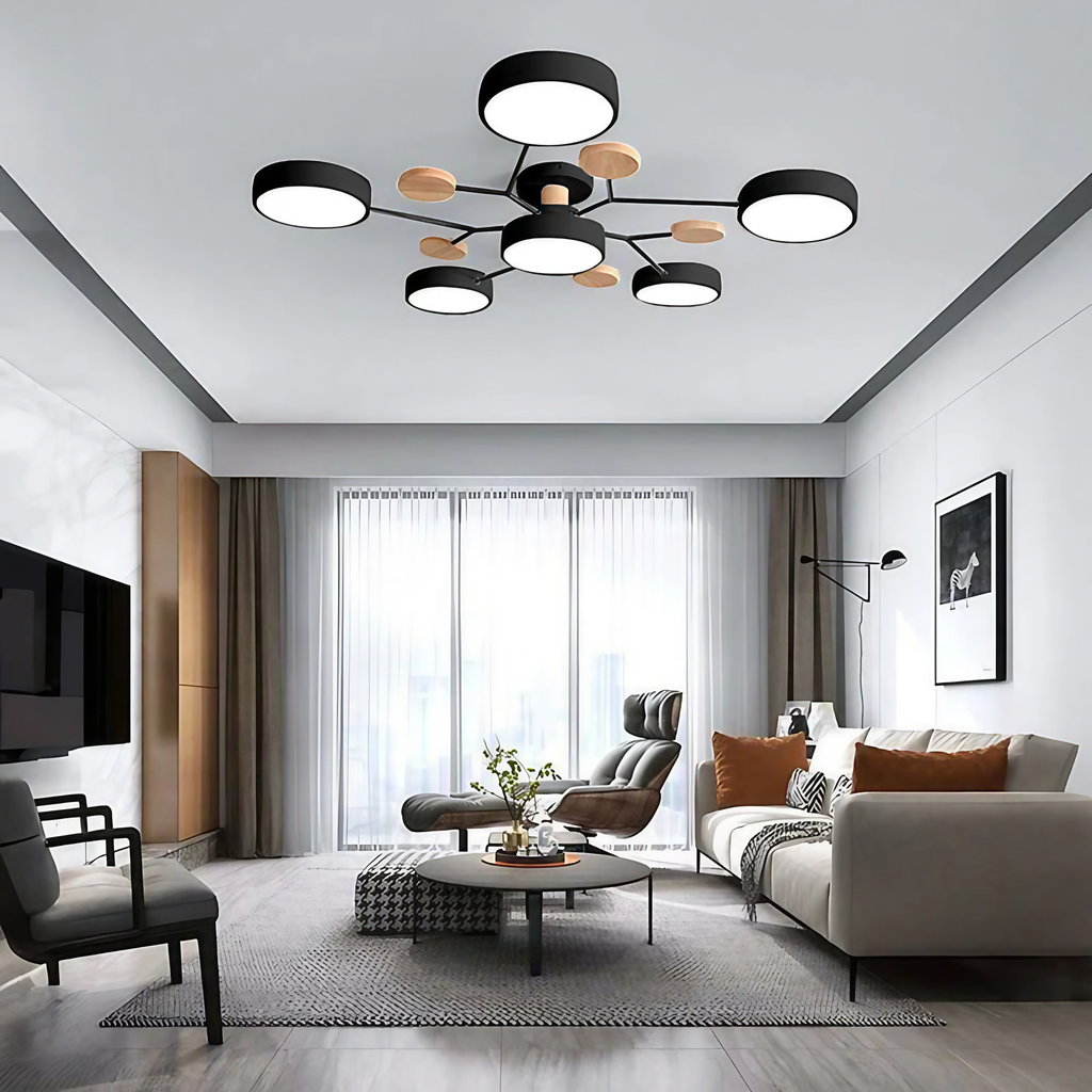 Plafonnier LED rond à 4, 5 ou 6 modules lumineux, quatre coloris, noir