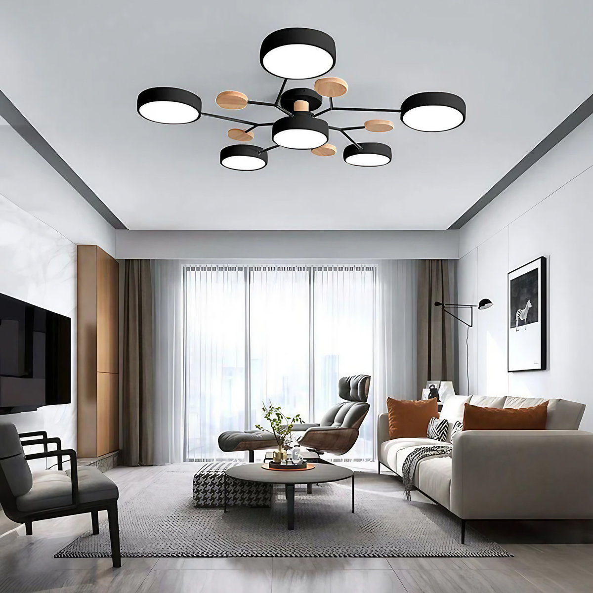 Plafonnier LED rond à 4, 5 ou 6 modules lumineux, quatre coloris, noir