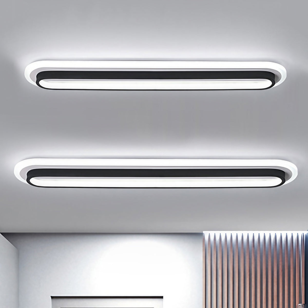 Plafonnier LED ovale en métal et acrylique, 49 ou 54 cm, noir