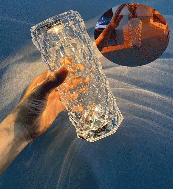 Lampe veilleuse rose aspect cristal, tactile, 3 ou 16 couleurs