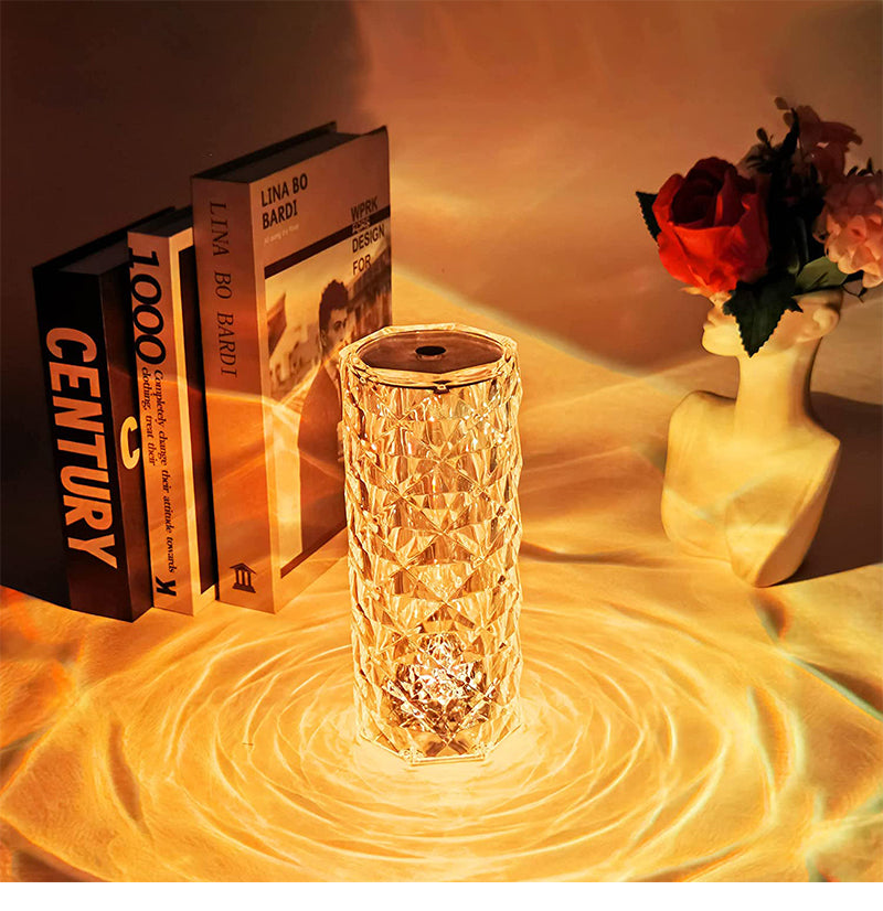 Lampe veilleuse rose aspect cristal, tactile, 3 ou 16 couleurs