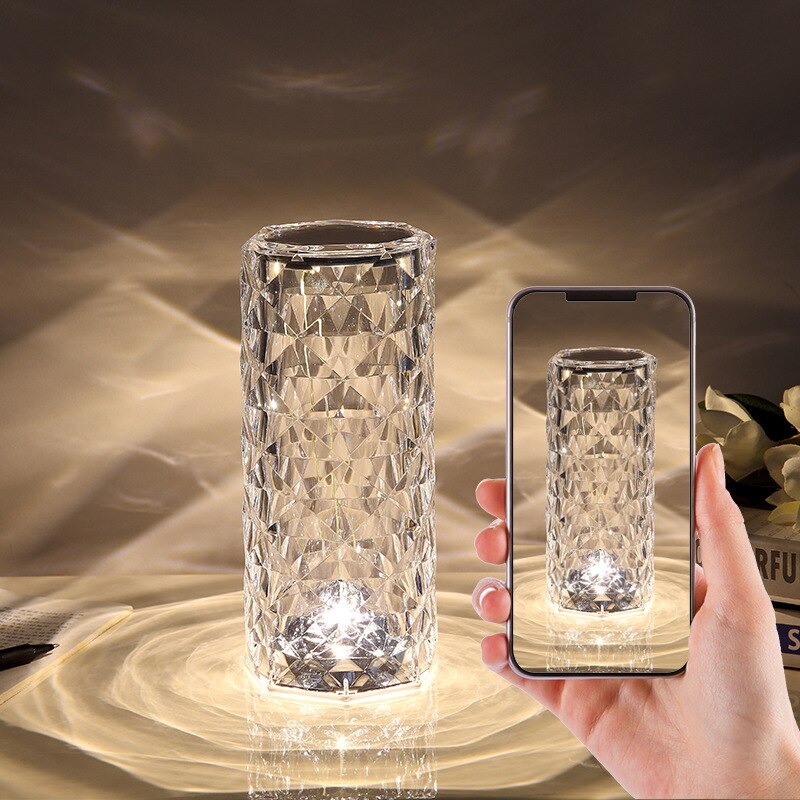 Lampe veilleuse rose aspect cristal, tactile, 3 ou 16 couleurs