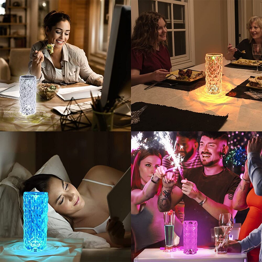 Lampe veilleuse rose aspect cristal, tactile, 3 ou 16 couleurs