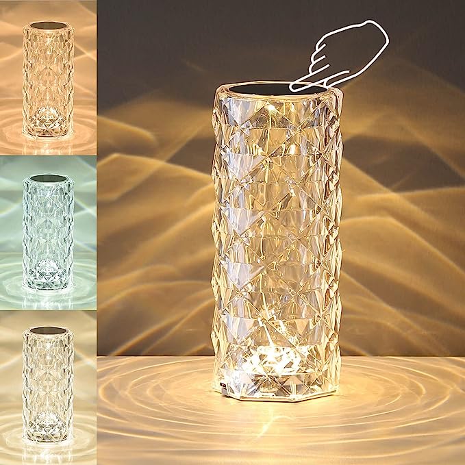 Lampe veilleuse rose aspect cristal, tactile, 3 ou 16 couleurs