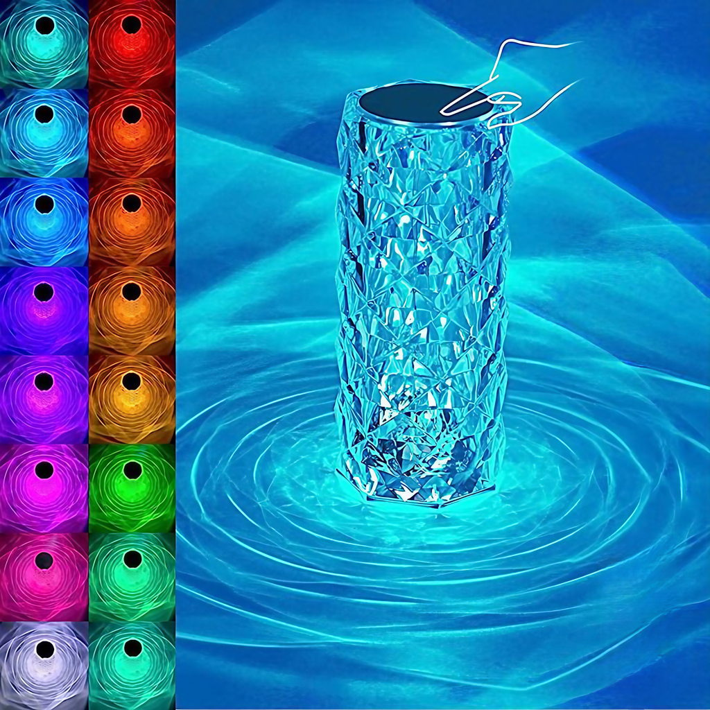 Lampe veilleuse rose aspect cristal, tactile, 3 ou 16 couleurs