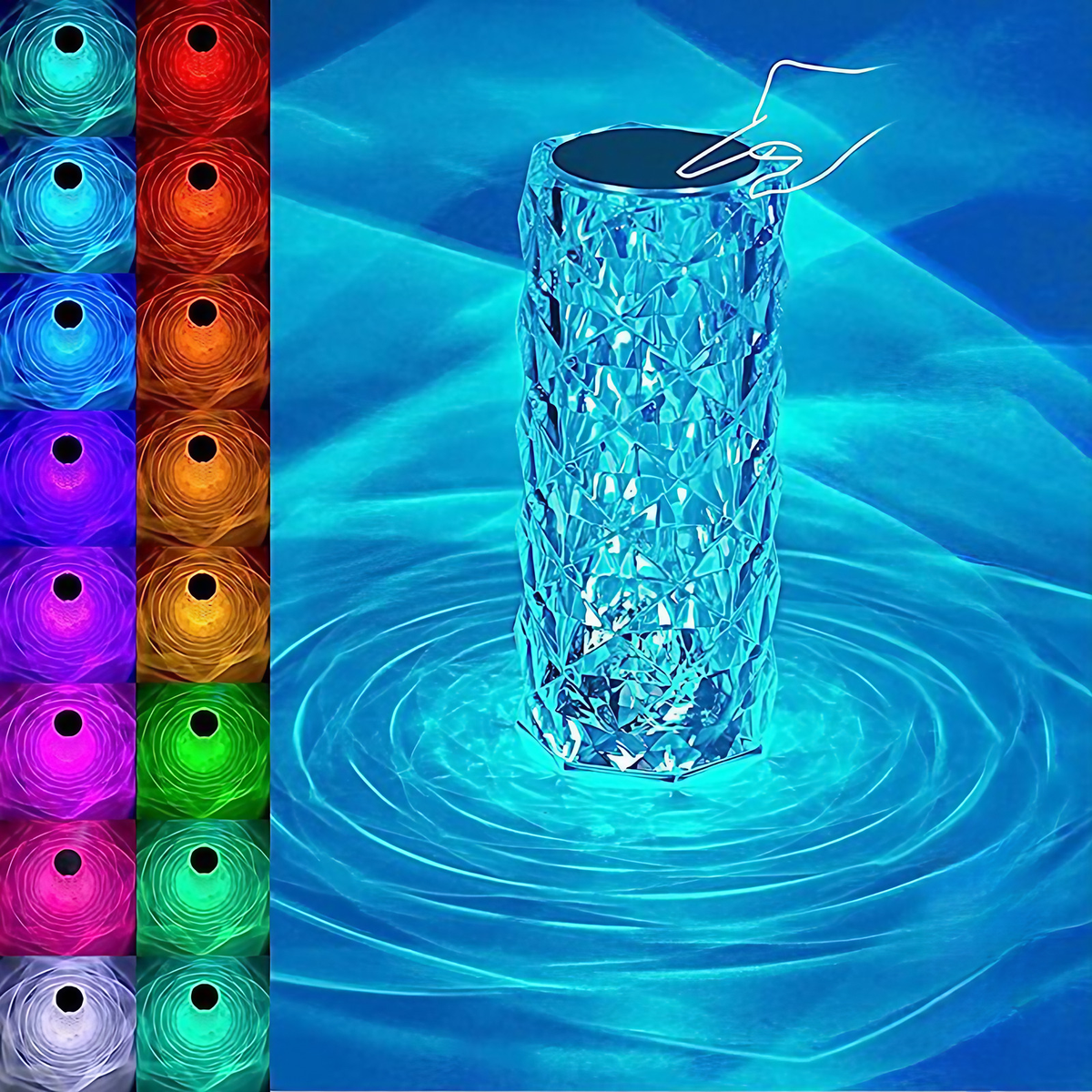 Lampe veilleuse rose aspect cristal, tactile, 3 ou 16 couleurs