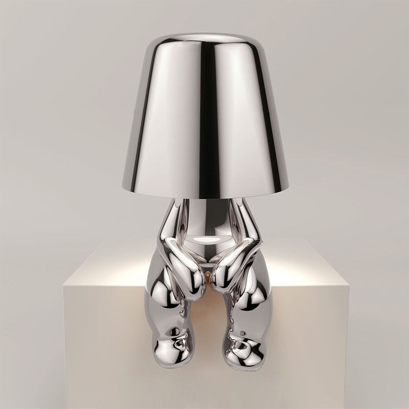Lampe à poser sans fil rechargeable, figurine dorée ou argentée