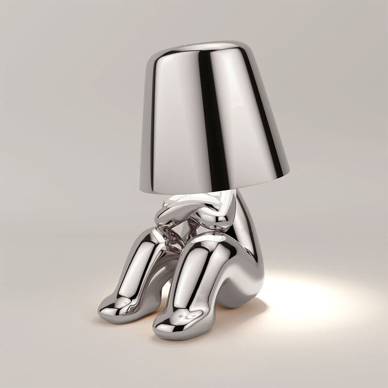 Lampe à poser sans fil rechargeable, figurine dorée ou argentée