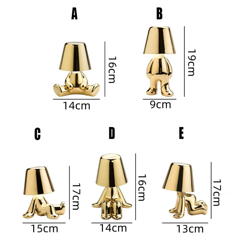 Lampe à poser sans fil rechargeable, figurine dorée ou argentée
