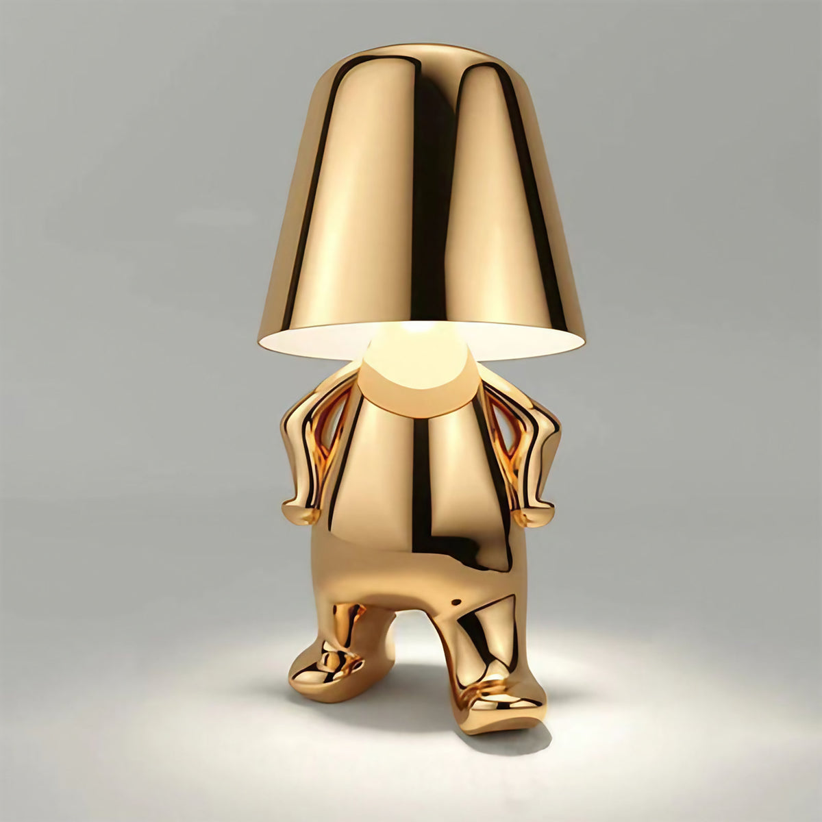 Lampe à poser sans fil rechargeable, figurine dorée ou argentée